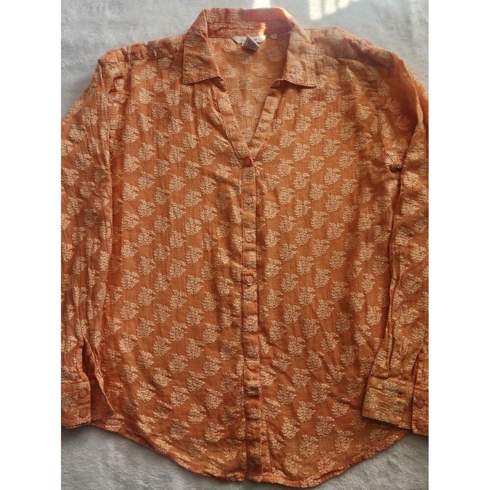 Sundance Long Sleeve Button-Up Orange Shirt Size Large